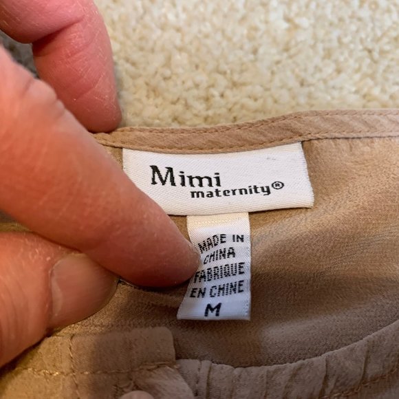 Taupe Mimi Maternity 100% Silk Blouse with Wide Sleeves and Decorative Design M - Picture 8 of 16